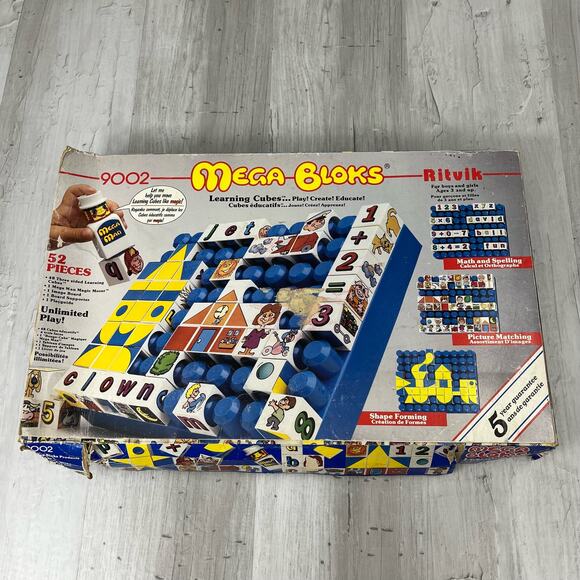 Vintage 1988 Ritvik Mega-Bloks 9002 Learning Cubes Alphabet - Picture 1 of 11